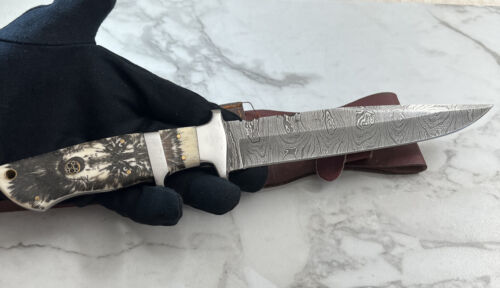 Heritage Forge 13 Inch Handmade Damascus Steel Bowie Hunting Knife with bone Handle