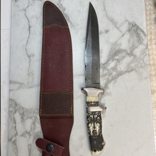 Heritage Forge 13 Inch Handmade Damascus Steel Bowie Hunting Knife with bone Handle