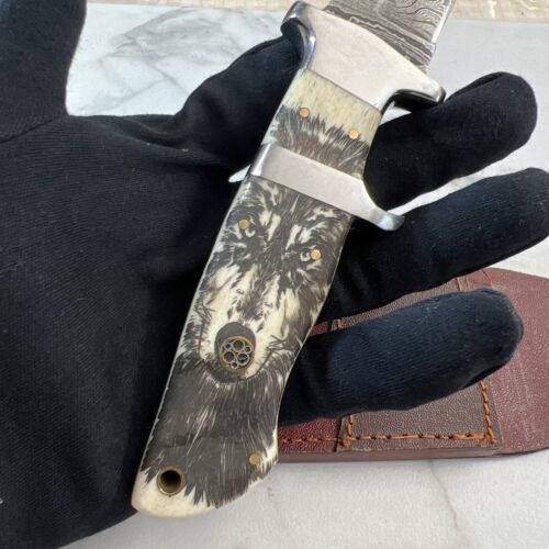 Heritage Forge 13 Inch Handmade Damascus Steel Bowie Hunting Knife with bone Handle
