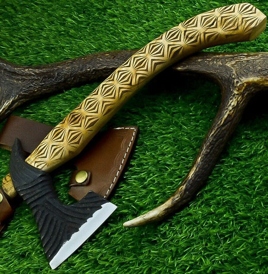 Handmade Viking Tomahawk Axe – Carbon Steel Hatchet with Olive Wood Handle