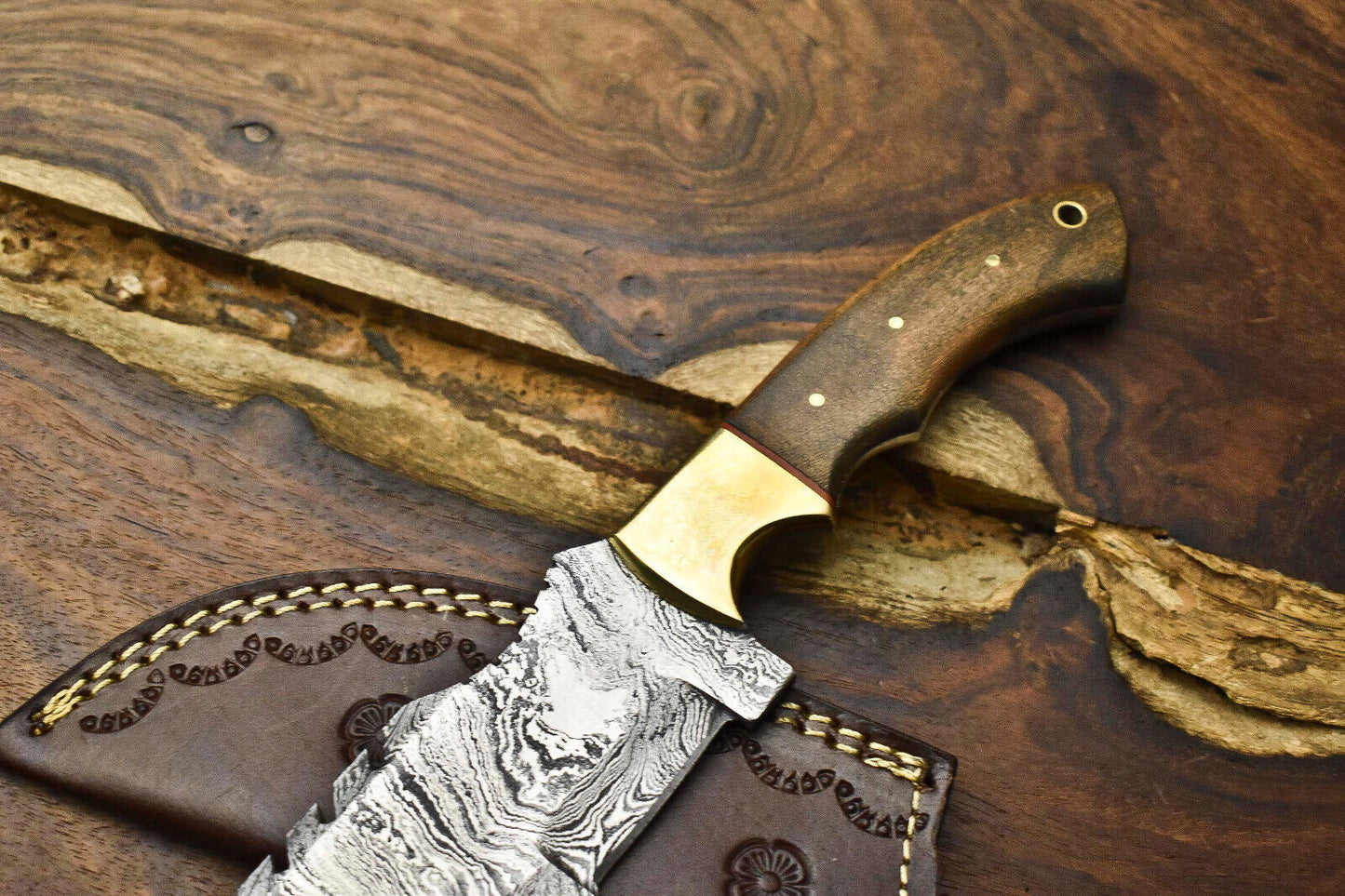 Rare Handmade Damascus Tracker Knife – Full Tang Camping, Hunting & Survival Knife with Leather Sheath