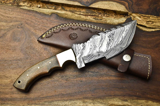 Rare Handmade Damascus Tracker Knife – Full Tang Camping, Hunting & Survival Knife with Leather Sheath