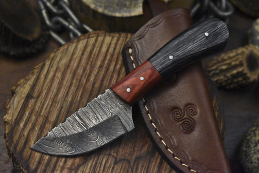 Forged Twist Damascus Skinner Knife 7" Hardwood Handle Fishing Fixed Blade