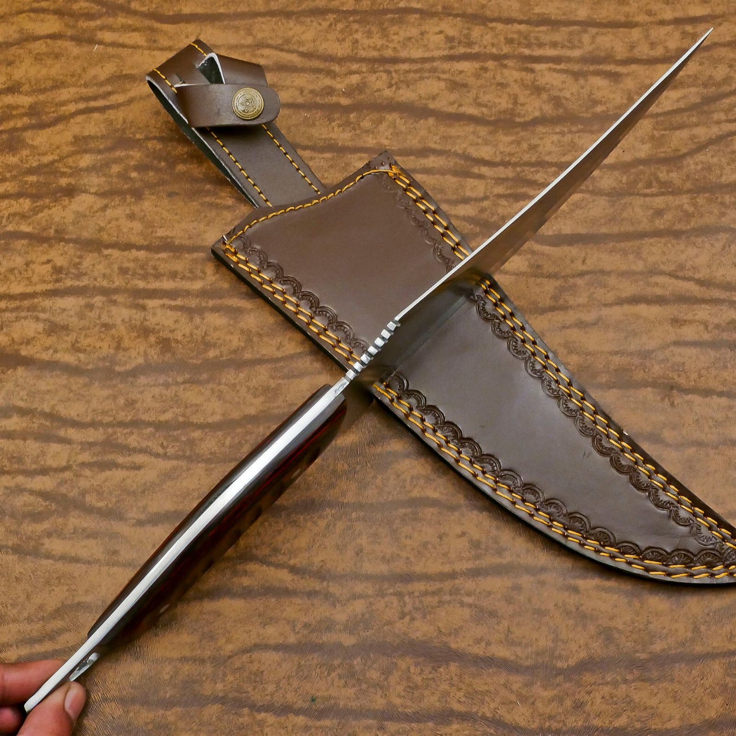 Elite Outdoor D2 Bowie Knife | 12-Inch Full Tang Blade with Pakka Wood Handle