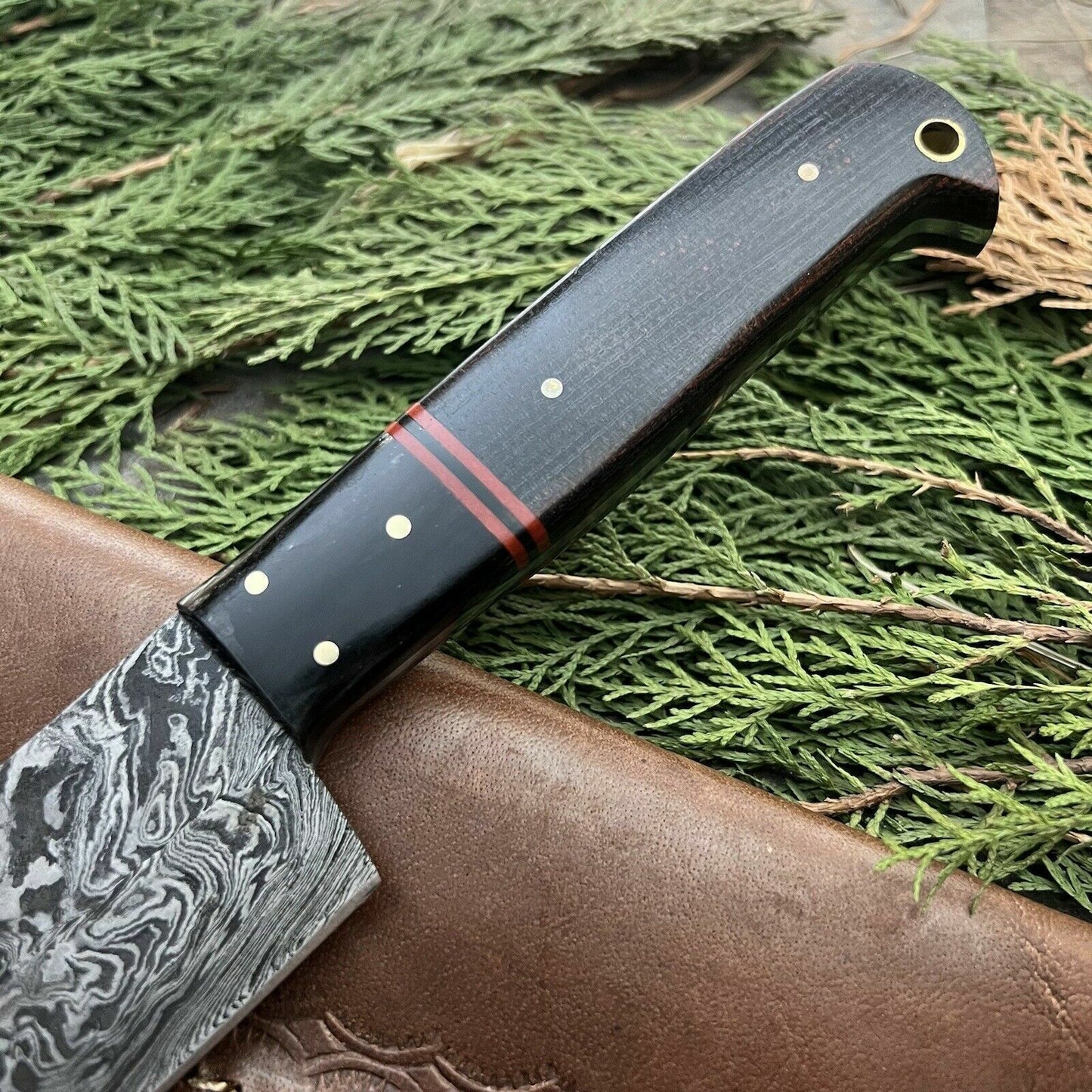 11" Handmade Damascus Steel Hunting and Kitchen Chef Knife with Leather Sheath – Hand-Forged, Sharp Blade