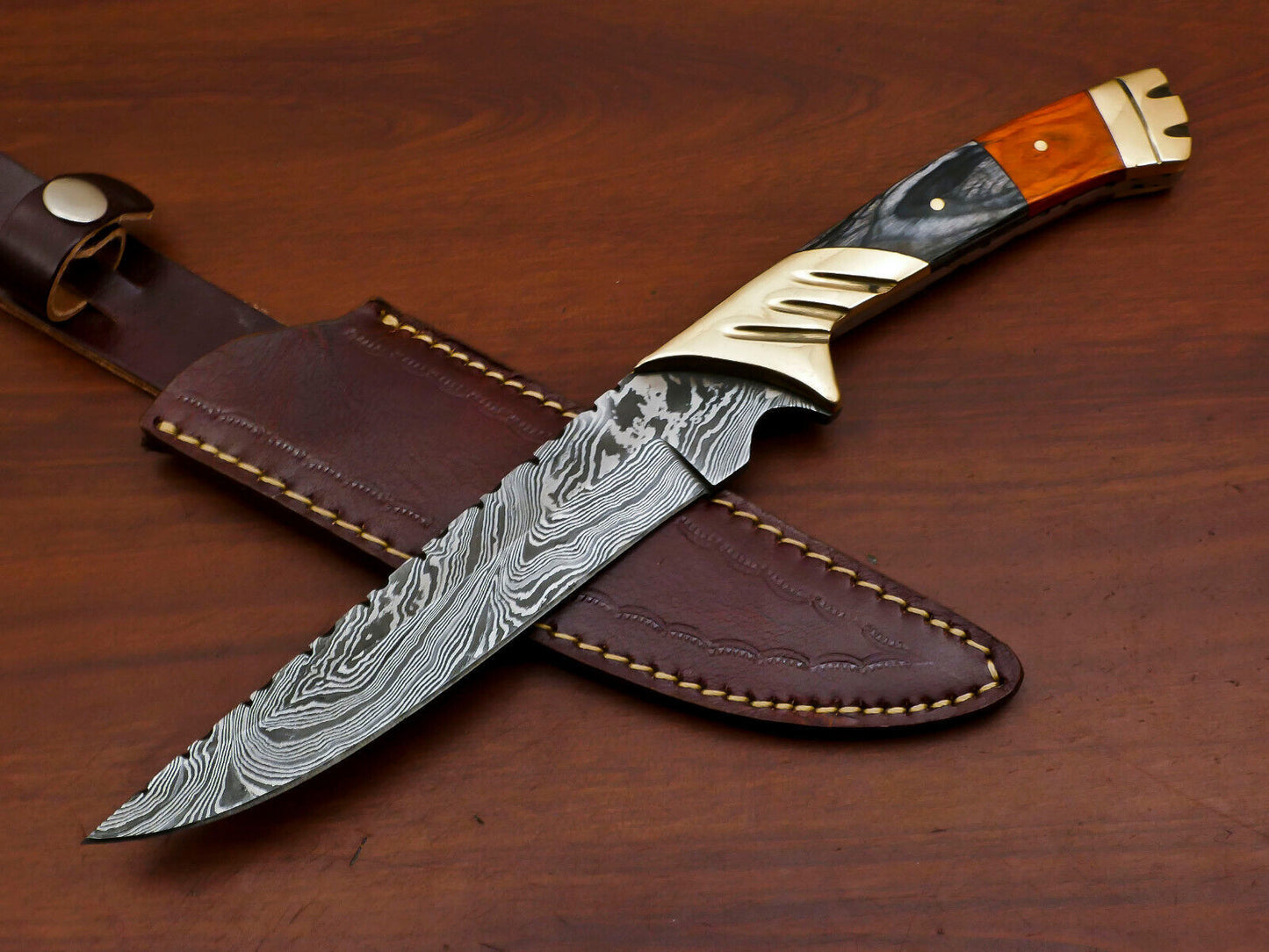 12 Inch Handmade Damascus Steel Bowie Knife with Pakka Wood Handle