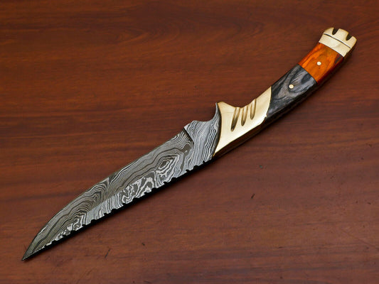 12 Inch Handmade Damascus Steel Bowie Knife with Pakka Wood Handle