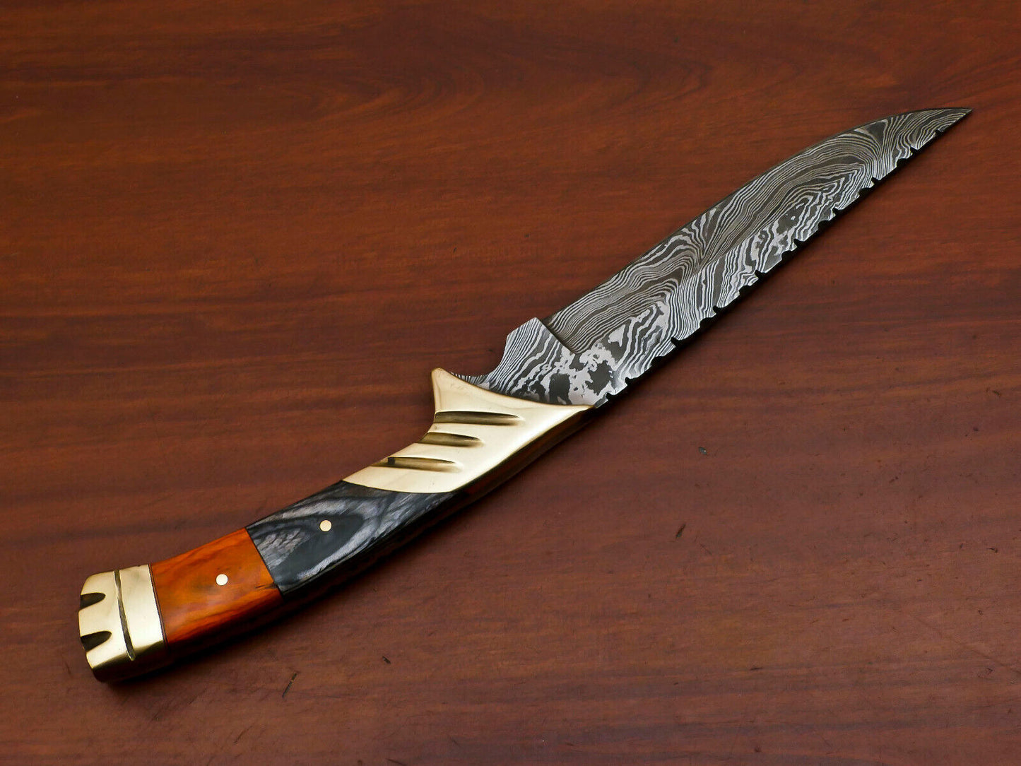 12 Inch Handmade Damascus Steel Bowie Knife with Pakka Wood Handle