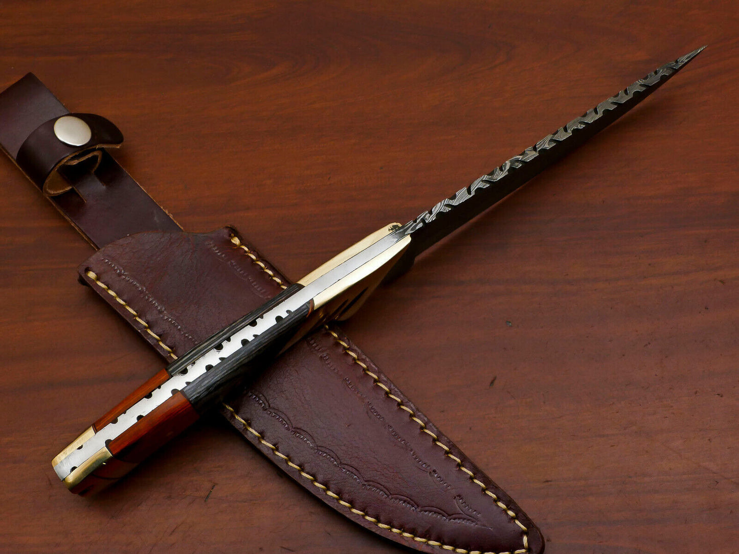 12 Inch Handmade Damascus Steel Bowie Knife with Pakka Wood Handle