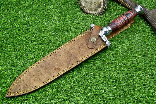 15” Kris Blade Damascus Bowie Knife – Pakka Wood Handle
