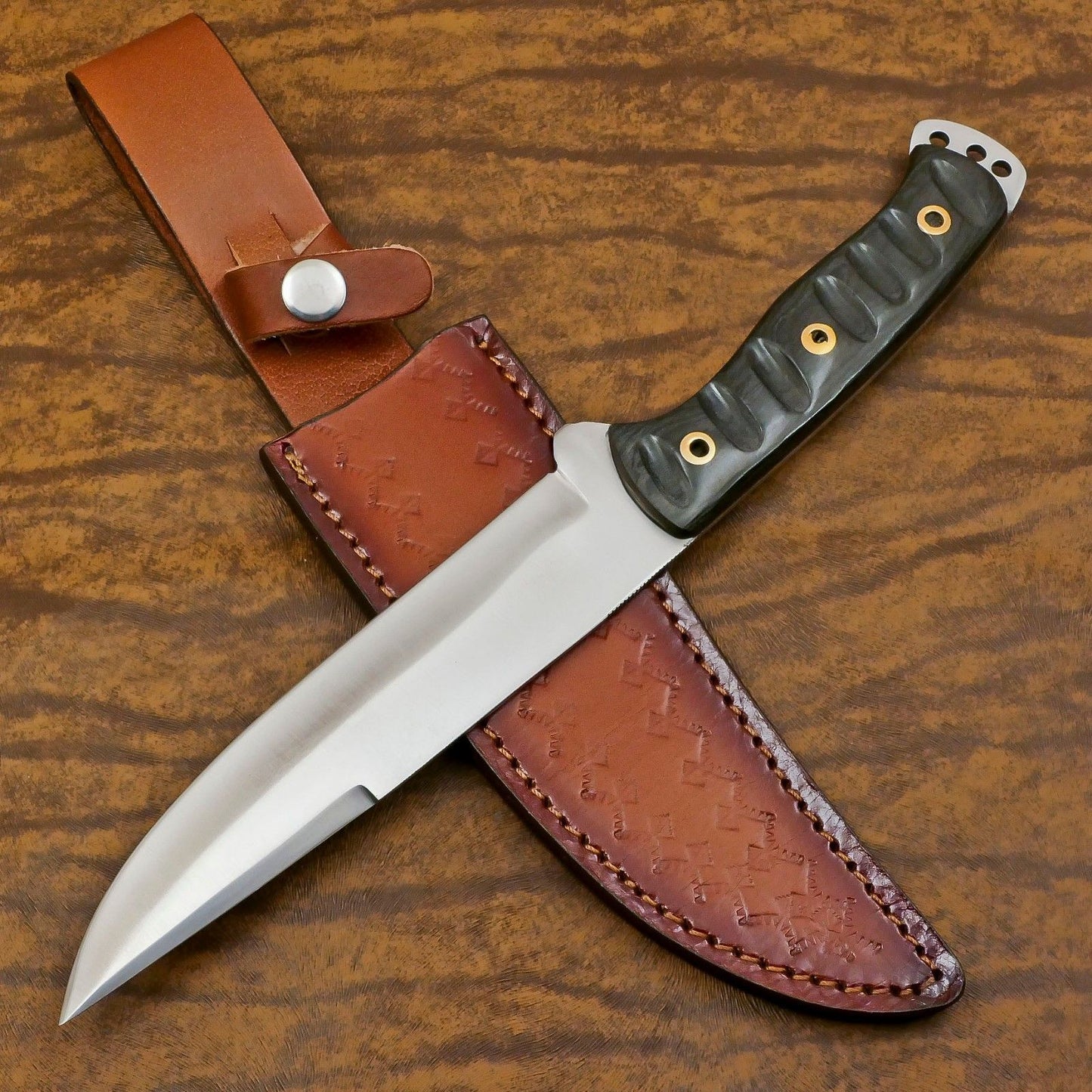 Handmade 12-Inch D2 Steel Full Tang Bowie Hunting Knife with Pakka Wood Handle