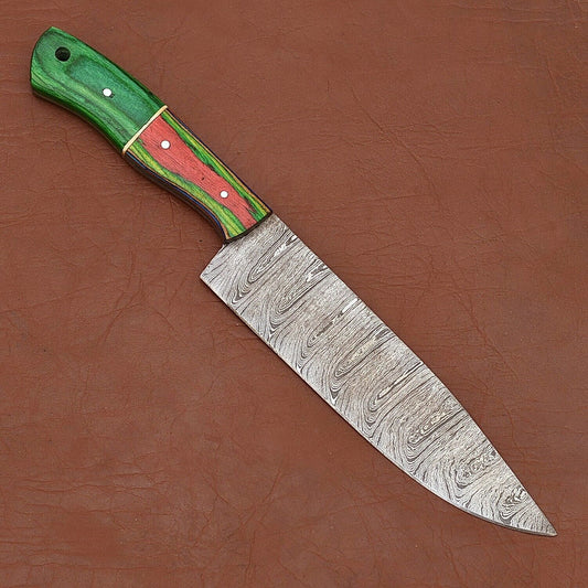 Damascus Steel 7" Chef Fillet Knife with Pakka Wood Handle & Leather Sheath