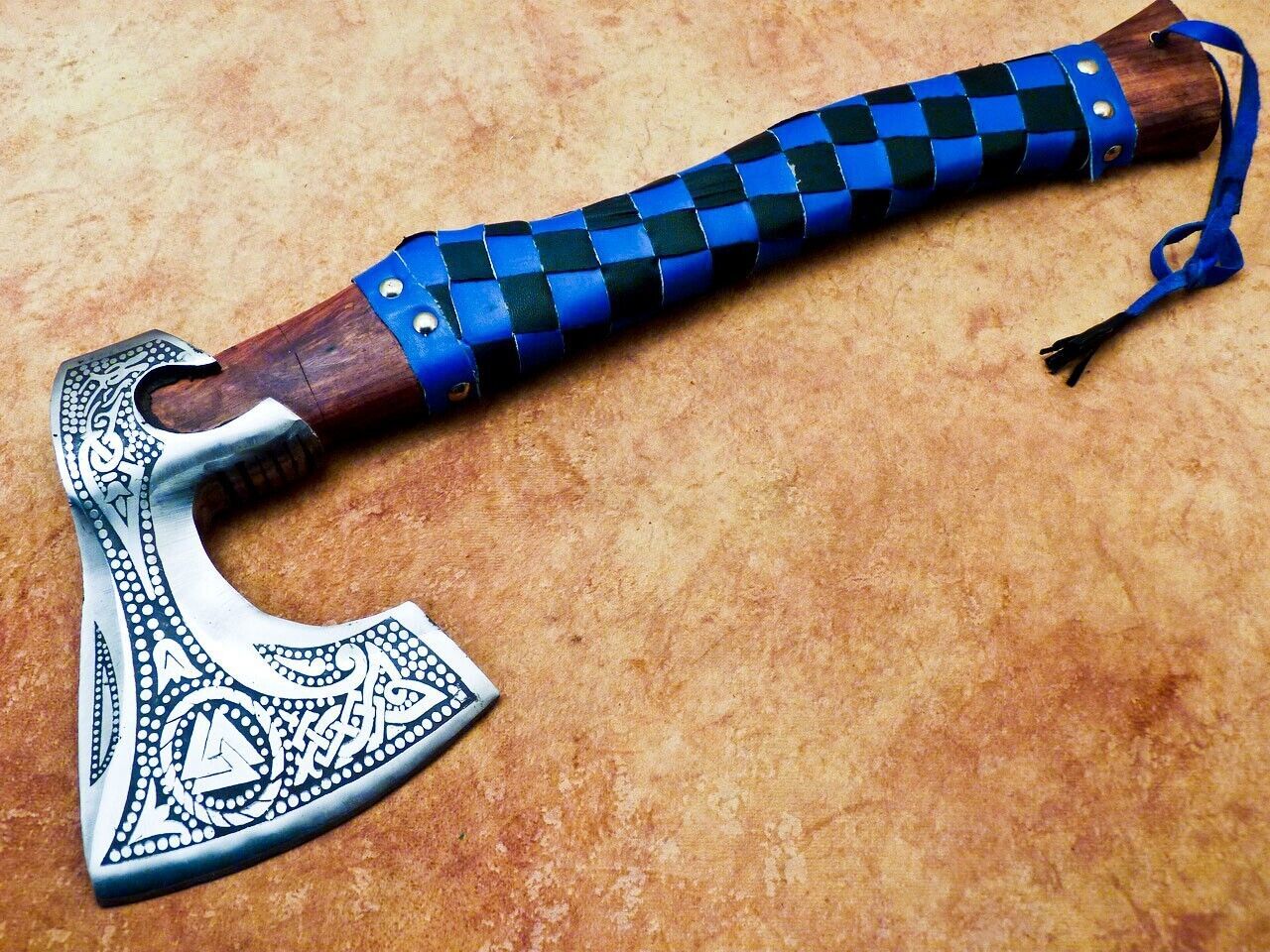 Custom Hand Forged Carbon Steel Viking Bearded Camping Axe 17" Hatchet Tomahawk with Wood Handle and Leather Sheath