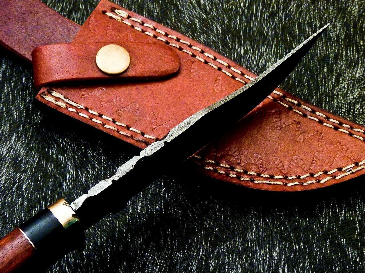 Heritage Forge 10 Inch Handmade Damascus Steel Bowie Hunting Knife with Wood and Brass Handle