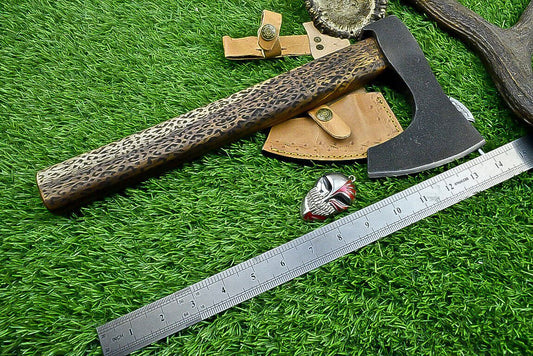 Premium Hand-Forged Viking Tomahawk Axe with Rosewood Handle and Leather Sheath