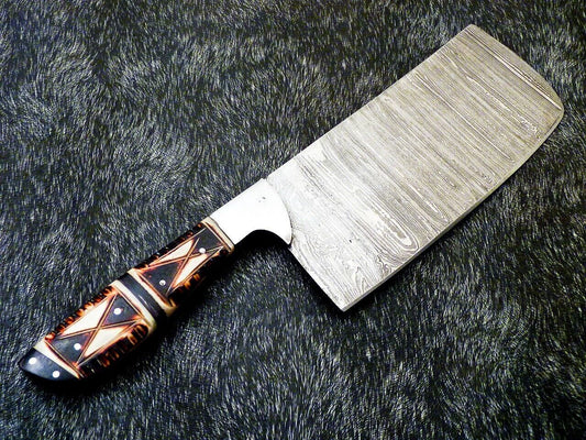 12" Professional Kitchen Chef Chopper Knife with Damascus Steel Blade & Camel Bone Handle