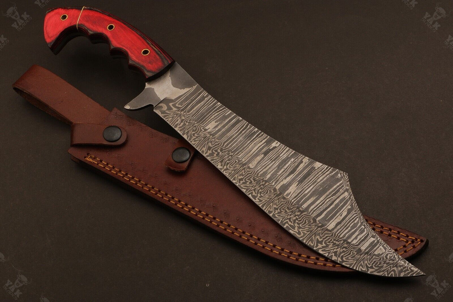 Heritage Forge 16 Inch Fire Damascus Steel Bowie Knife with Wood Handle with Brass for Hunting and Camping