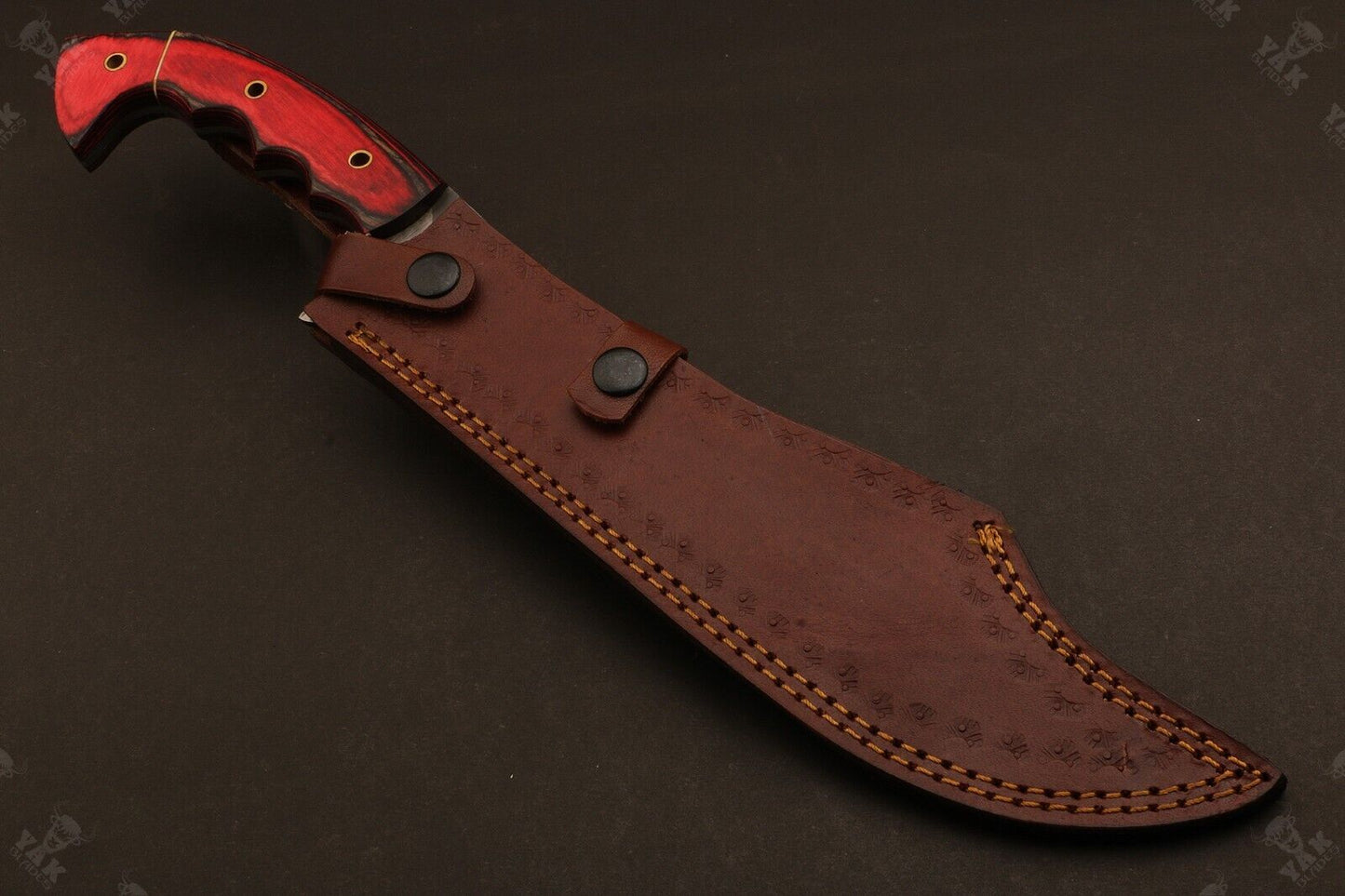 Heritage Forge 16 Inch Fire Damascus Steel Bowie Knife with Wood Handle with Brass for Hunting and Camping
