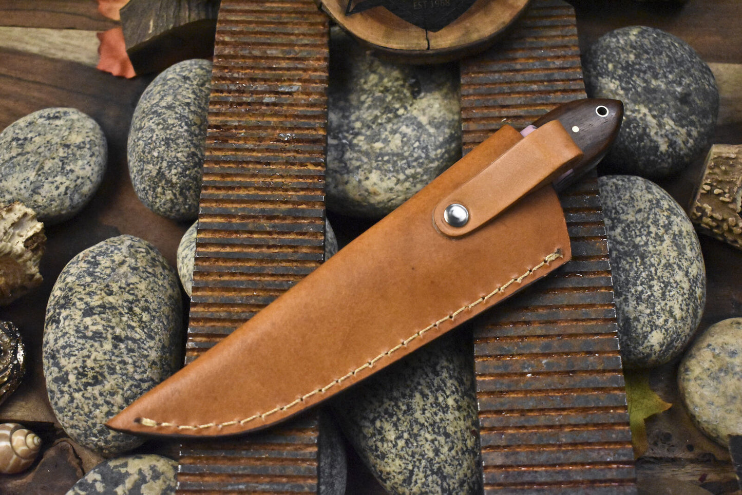 Forged Skinner Knife Twist Damascus Micarta Wooden Bolster EDC Bushcraft