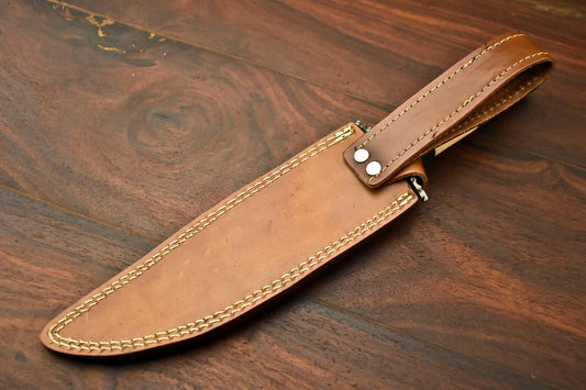 13" Handmade Damascus Steel Bowie Knife with Camel Bone Handle