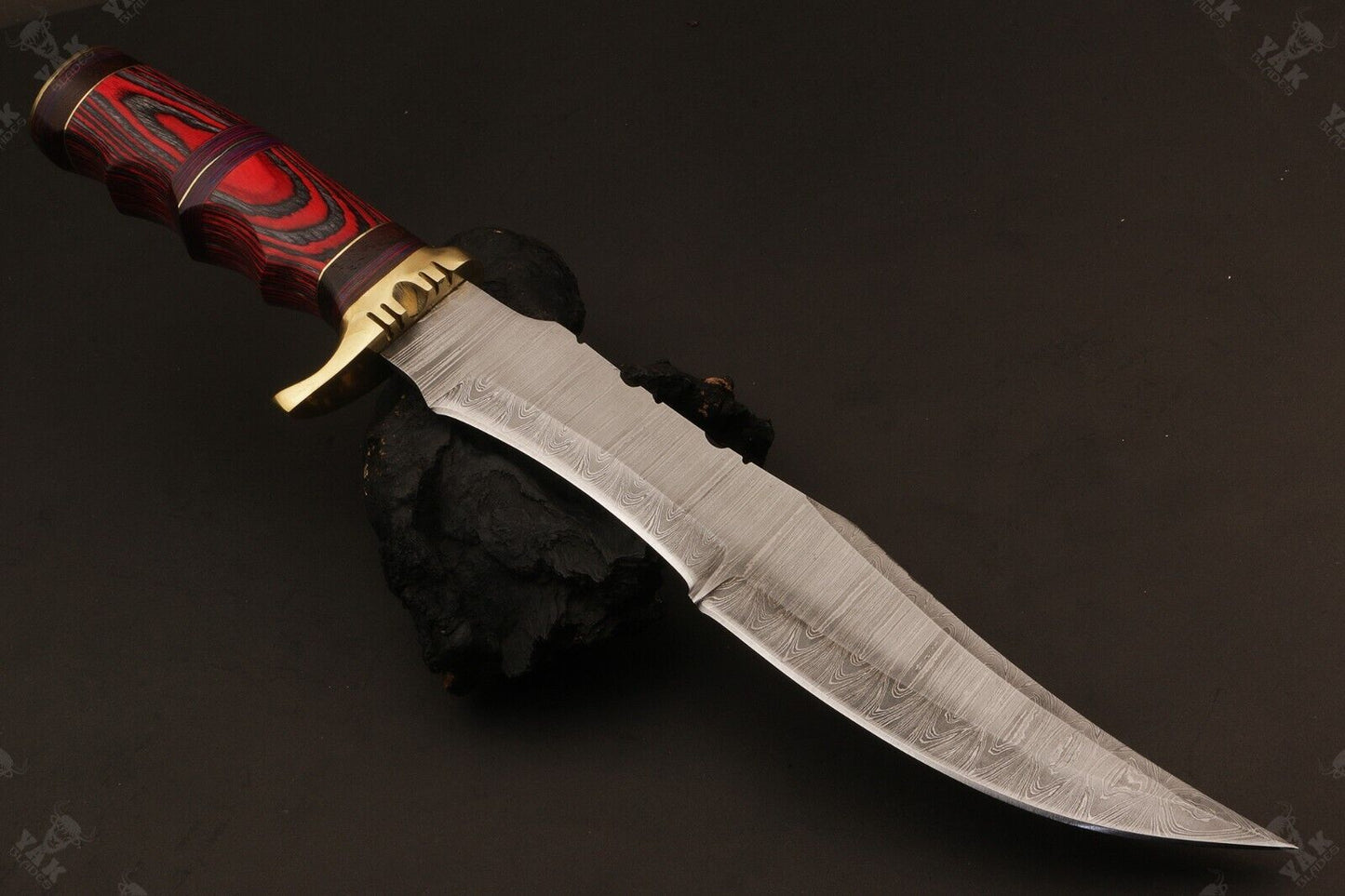 15.5 Inch Handmade Ladder Damascus Steel Bowie Knife with Wood Handle by Heritage Forge