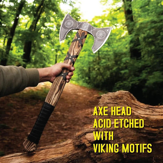 Norse Berserker Axe – Hand Forged Scandinavian Double Head Viking Axe with Leather Sheath