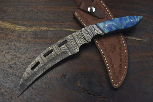 Hot Item Twist Damascus Hunting Skinner Knife with Corian Handle | Handmade Fixed Blade Hunter