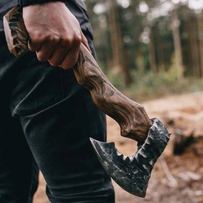 Handmade Carbon Steel Viking Axe for Hunting Camping and Outdoor Survival with Leather Sheath