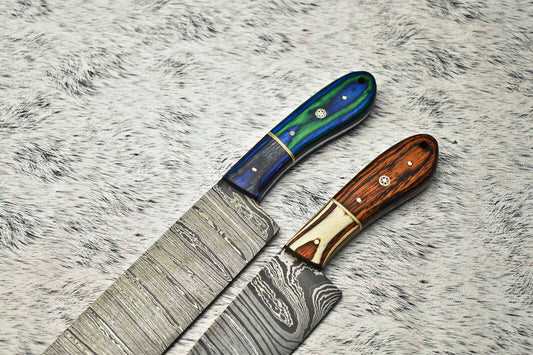 Custom Lot of 2 Handmade Damascus Steel Full Tang Chef Knives