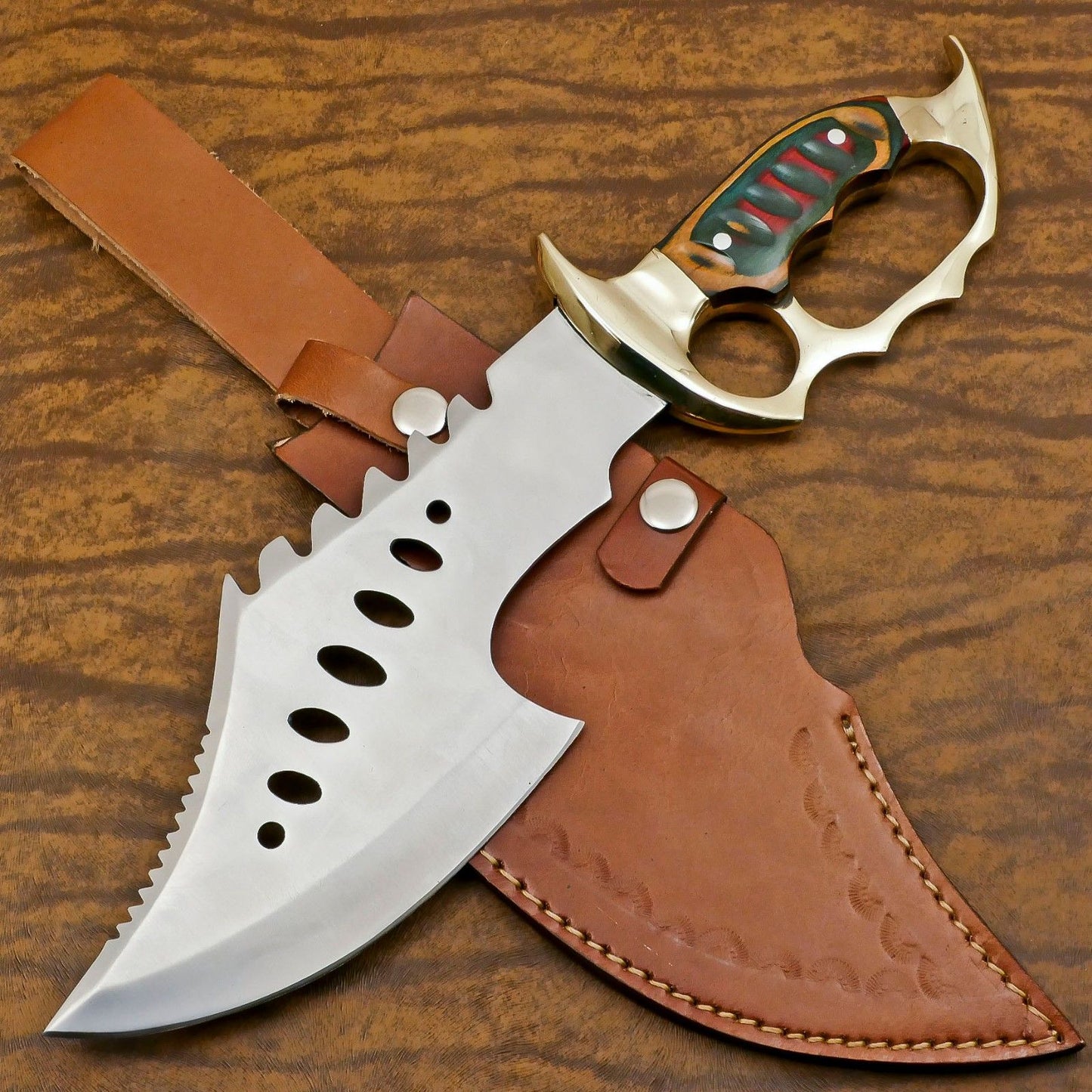 Handmade 12-Inch D2 Steel Full Tang Bowie Hunting Knife – Premium Pakka Wood Handle