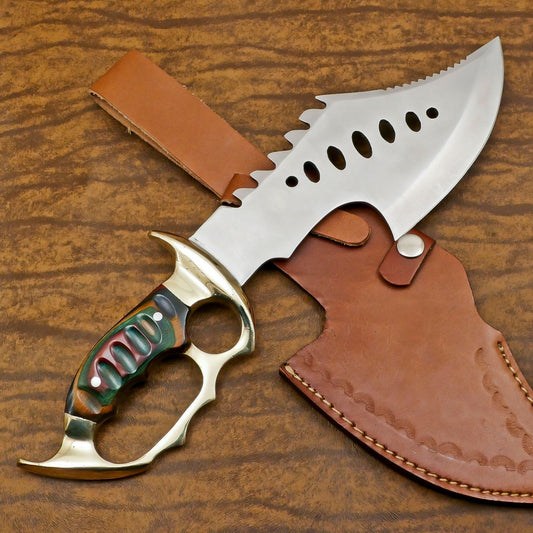 Handmade 12-Inch D2 Steel Full Tang Bowie Hunting Knife – Premium Pakka Wood Handle