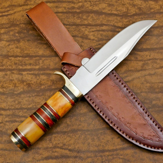 Custom Handmade 12 Inch D2 Steel Hunting Bowie Camping Knife – Full Tang Survival Blade