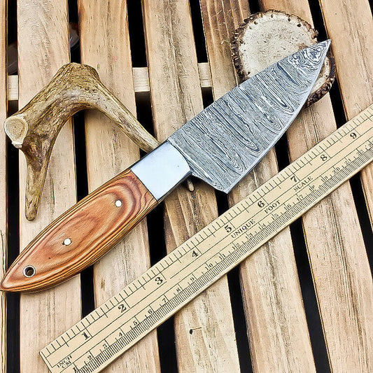CUSTOM Handmade DAMASCUS STEEL CHEF KNIFE – Full Tang Knife, Natural Wood Handle, Mosaic Pin