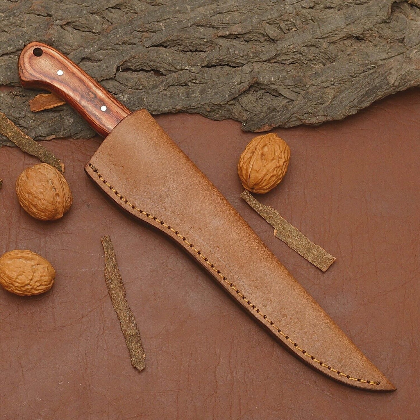 Hand-Forged Damascus Steel Chef Knife | 12" Custom Kitchen Knife with Wooden Handle