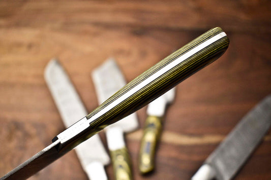 Exclusive Set of 5 Handmade Hammered Damascus Steel Chef Knives – 384 Layer Forged Blades