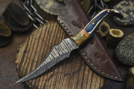 Handmade Twist Damascus Skinner Knife Hardwood Micarta Bolster EDC Blade