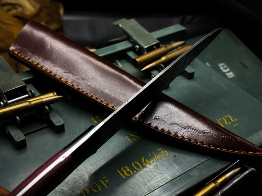 Custom Handmade Damascus Steel Hunting & Chef Knife – Wood Handle with Leather Sheath