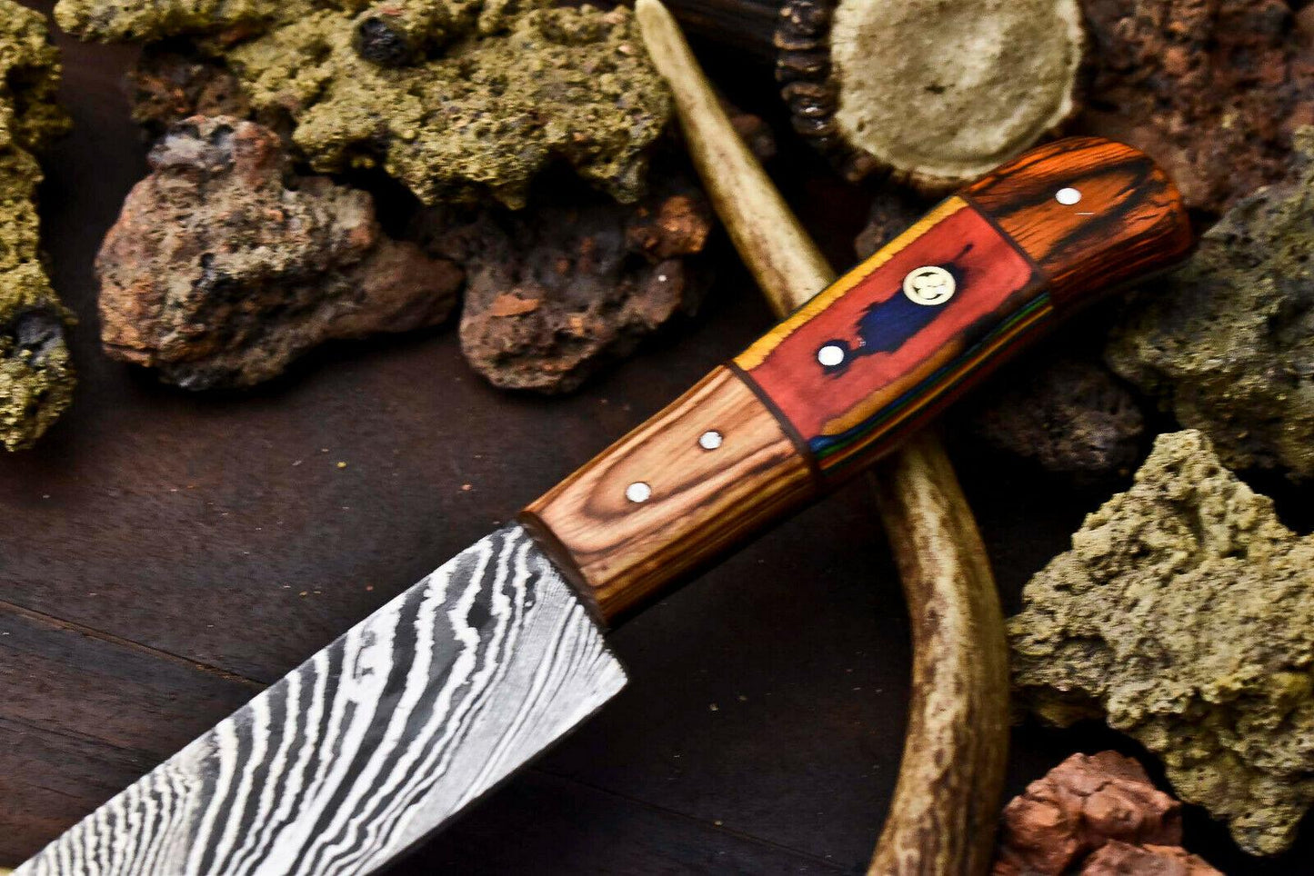 Handmade Damascus Steel Chef Knife – 11" Kitchen Full Tang Blade with Hardwood Handle