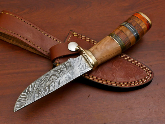 8.5" Handmade Damascus Blade Hunting & Camping Knife – Brass Guard
