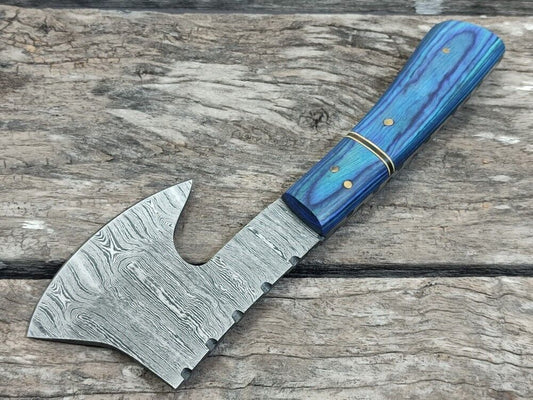 Custom Handmade Damascus Steel Mini Axe Hunting Skinner Knife – 7.7 Inch Stain Wood Handle Damascus Axe with Sheath
