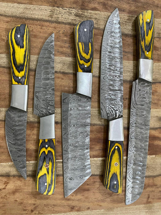 5Pcs Custom Handmade Damascus Steel Chef Knife Set – Professional Kitchen Knives