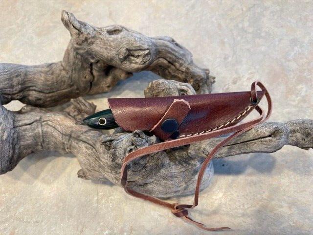 Small Damascus Steel Skinner Knife | Wood Handle | Leather Sheath | Hunting Knife