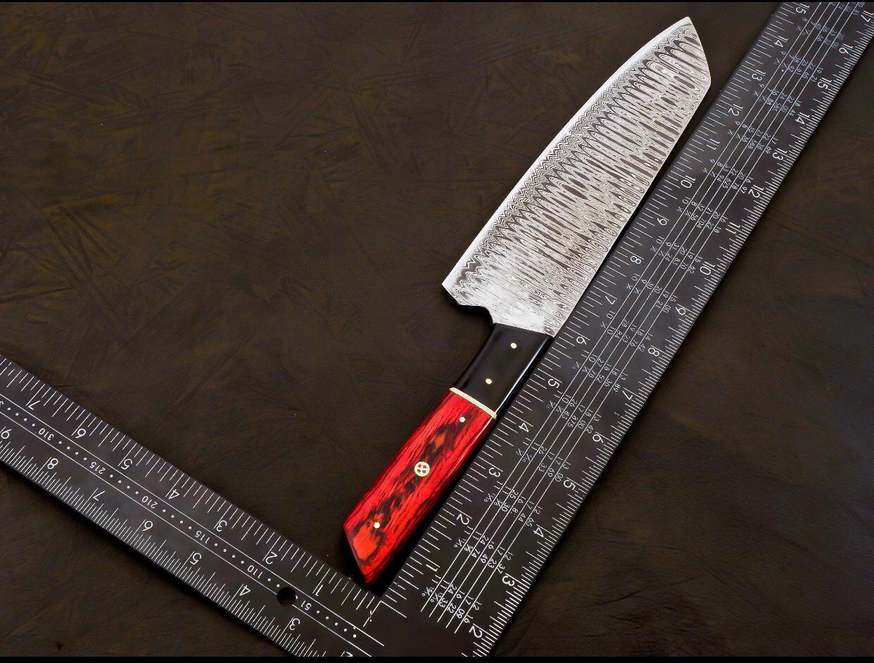 Handmade Damascus Chef Knife | Hand Forged Japanese Bunka Kitchen Knife Rose Wood & Buffalo Horn Handle