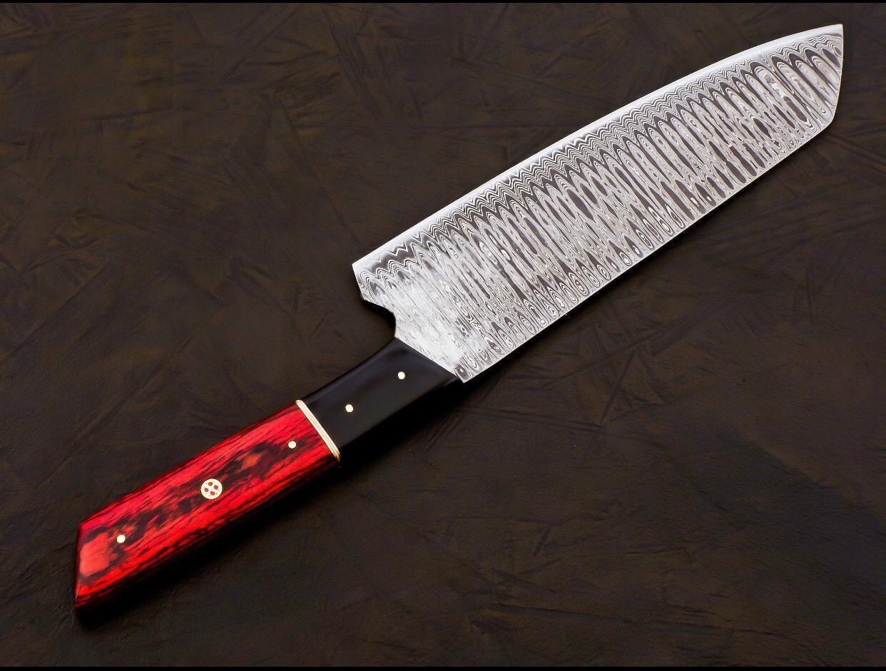 Handmade Damascus Chef Knife | Hand Forged Japanese Bunka Kitchen Knife Rose Wood & Buffalo Horn Handle