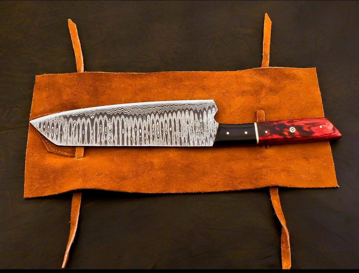 Handmade Damascus Chef Knife | Hand Forged Japanese Bunka Kitchen Knife Rose Wood & Buffalo Horn Handle