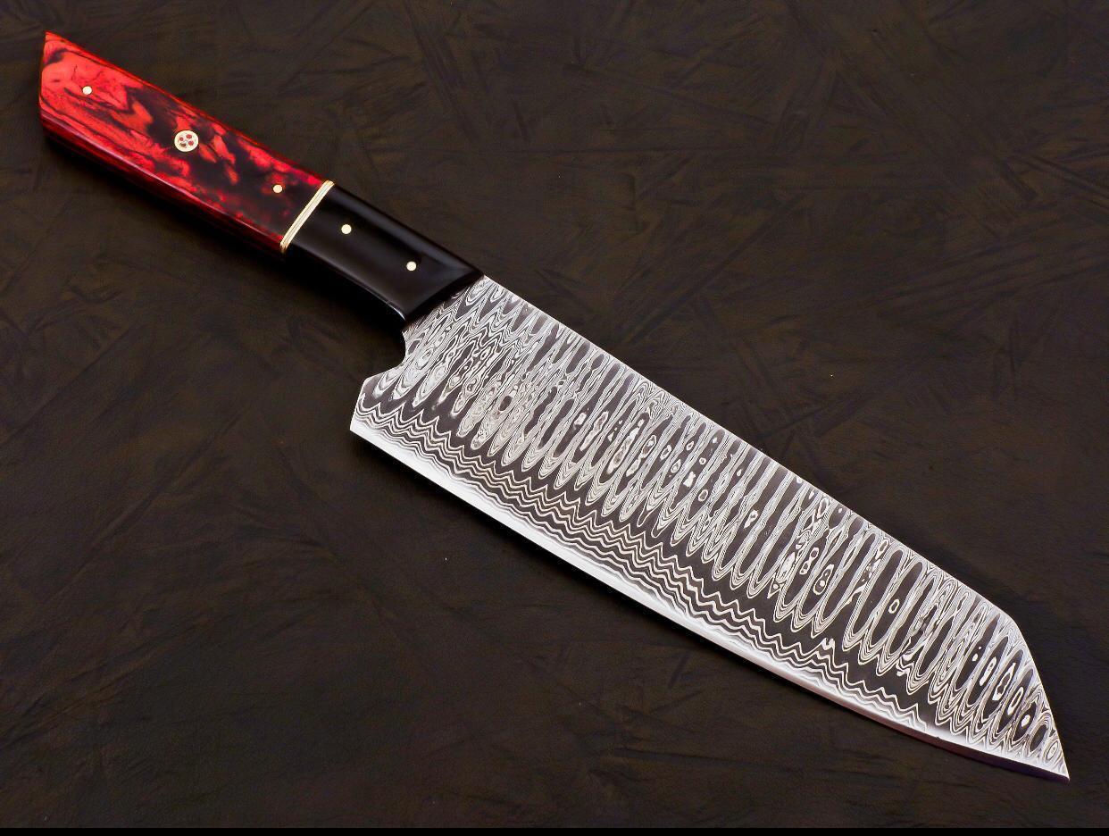 Handmade Damascus Chef Knife | Hand Forged Japanese Bunka Kitchen Knife Rose Wood & Buffalo Horn Handle