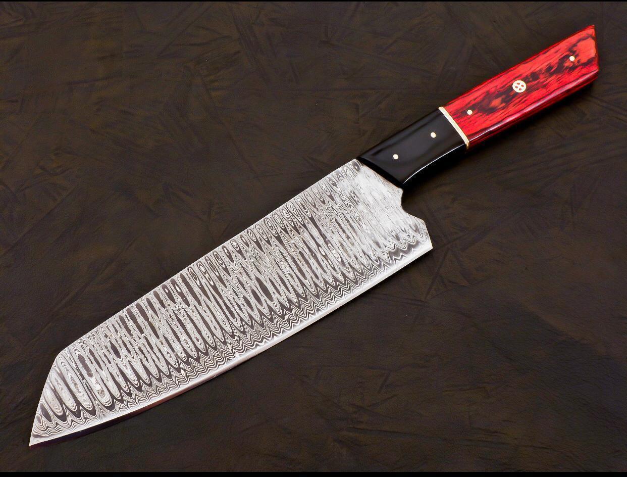 Handmade Damascus Chef Knife | Hand Forged Japanese Bunka Kitchen Knife Rose Wood & Buffalo Horn Handle