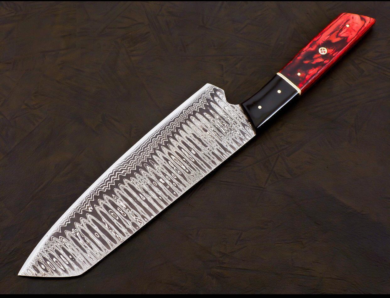 Handmade Damascus Chef Knife | Hand Forged Japanese Bunka Kitchen Knife Rose Wood & Buffalo Horn Handle