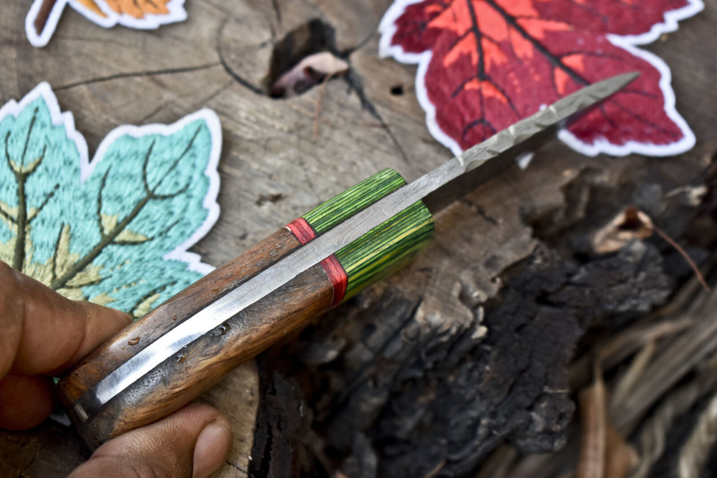 Custom Forged Damascus Skinner Knife with Twist Pattern and Hardwood Handle
