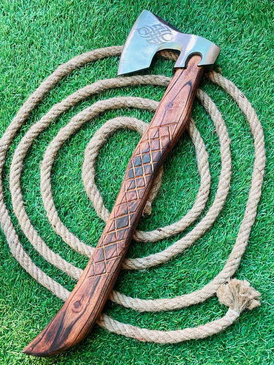 Handmade Carbon Steel Viking Tomahawk Axe with Wooden Handle 24 Inch